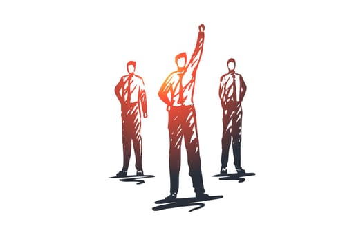 Leadership, team, teamwork, people, group concept. Hand drawn business leader with team concept sketch. Isolated vector illustration.