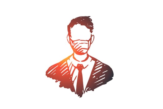 Oxygen, mask, breathing, equipment, health concept. Hand drawn person breathing with oxygen mask concept sketch. Isolated vector illustration.