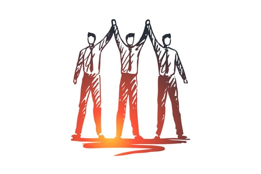 Team, work, people, group, partnership concept. Hand drawn business partners work together concept sketch. Isolated vector illustration.