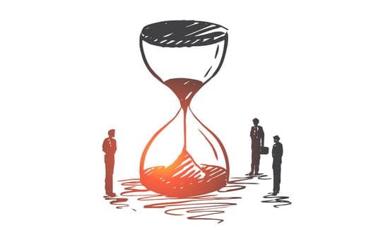 Time, money, business, finance, investment concept. Hand drawn hourglass and businessmen concept sketch. Isolated vector illustration.