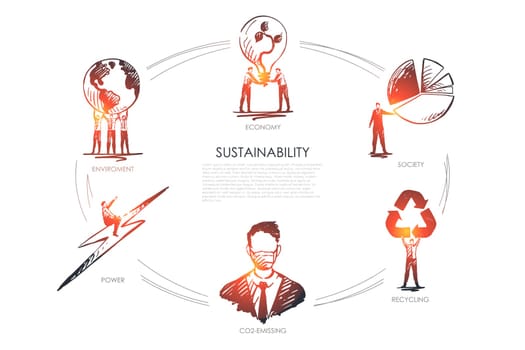sustainability, economy, society, recycling, CO2-emissing,enviroment concept vector set