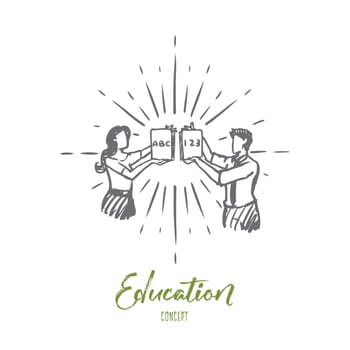 Teacher, education, school, knowledge, lesson concept. Hand drawn male and female school teachers concept sketch. Isolated vector illustration.