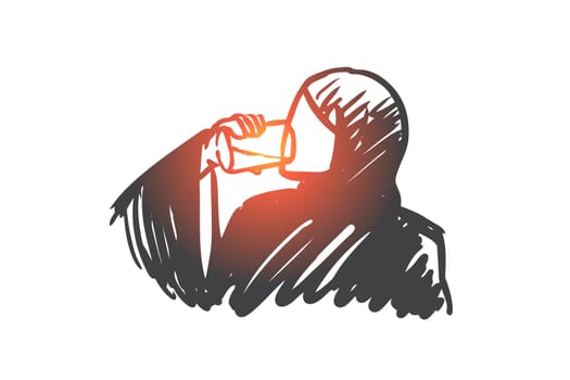 Thirst, fresh, beverage, muslim, arabic, concept. Hand drawn muslim person drink water concept sketch. Isolated vector illustration
