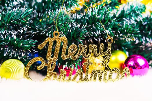 Merry Christmas composition with decorations on white background