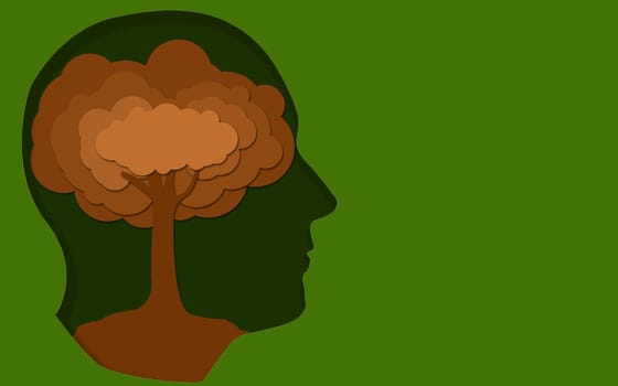 Human mind with tree in green background, 3D rendering