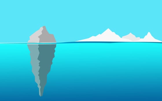 Iceberg in the ocean with a view under water, 3D rendering