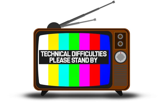 Retro television with technical difficulties warning , 3D rendering