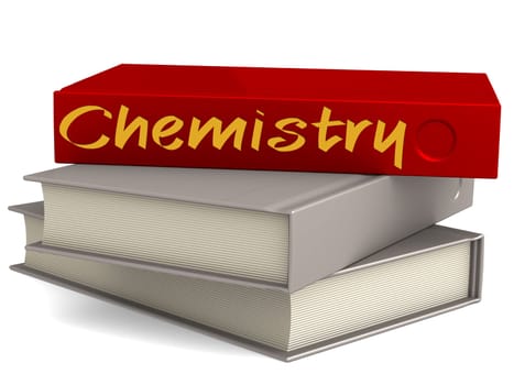 Hard cover books with chemistry word, 3D rendering