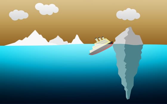 Ship sink after hit the iceberg, 3D rendering