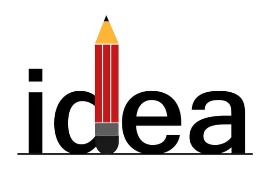 Pencil flat icon with black line, 3D rendering