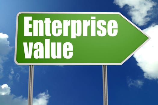 Enterprise value word on green road sign, 3D rendering