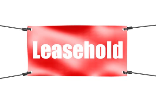 Leasehold word with red tie up banner, 3D rendering
