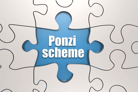Ponzi scheme word on jigsaw puzzle, 3D rendering