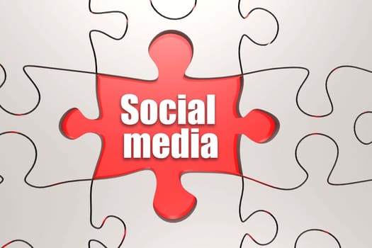 Social media word on jigsaw puzzle, 3D rendering