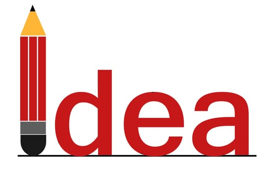 Idea word with pencil on white background, 3D rendering