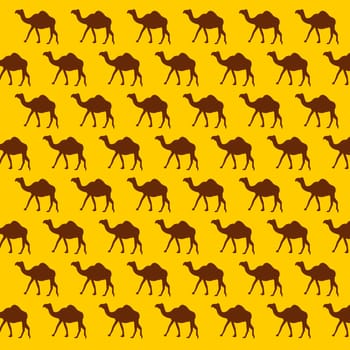 Seamless camel pattern with yellow background, 3D rendering