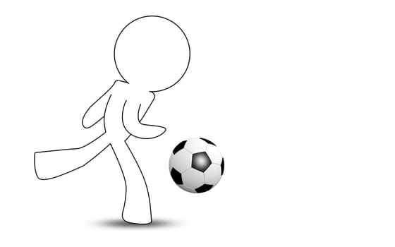 Puppet playing soccer isolated on white background, 3D rendering