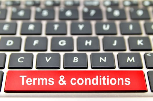 Terms & conditions word on computer keyboard, 3D rendering