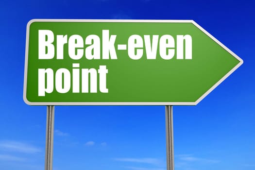 Break-even point word on green road sign, 3D rendering