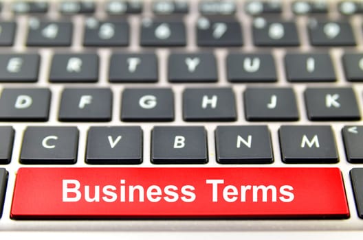 Business Terms word on computer keyboard, 3D rendering
