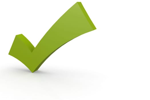 Green check mark isolated on white background, 3D rendering