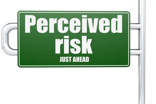 Perceived risk word on green road sign, 3D rendering
