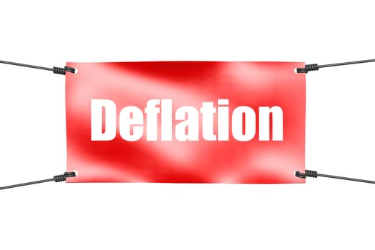 Deflation word with red tie up banner, 3D rendering