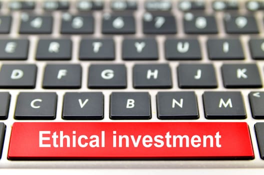 Ethical investment word on computer keyboard, 3D rendering