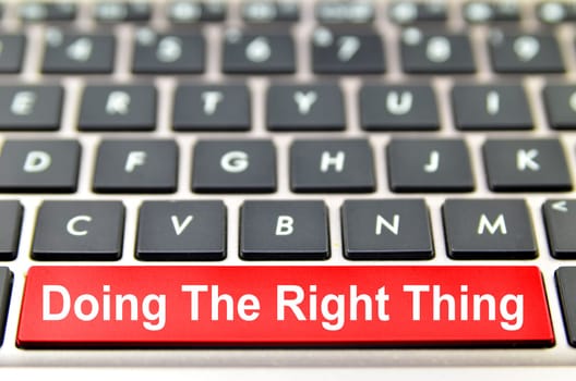 Doing The Right Thing word on computer keyboard, 3D rendering