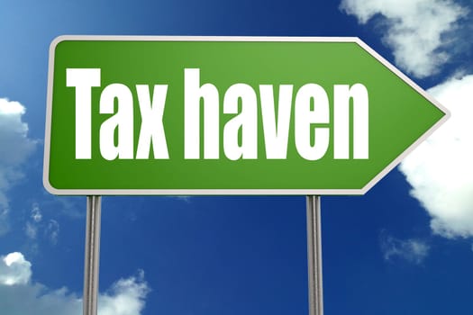 Tax haven word on green road sign, 3D rendering