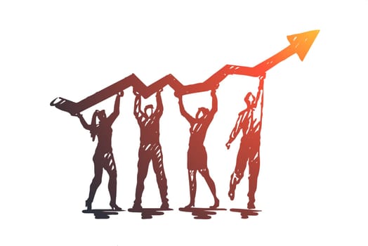 Analysis, graph, line, search, growth concept. Hand drawn team make analysis research concept sketch. Isolated vector illustration.