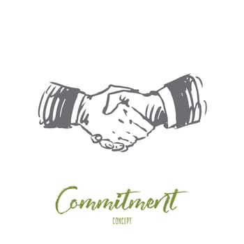 Commitment, hand, deal, business, partnership concept. Hand drawn hand shaking concept sketch. Isolated vector illustration.