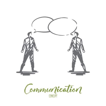 Communication, business, speech, chat, conversation concept. Hand drawn two businessmen talking concept sketch. Isolated vector illustration.