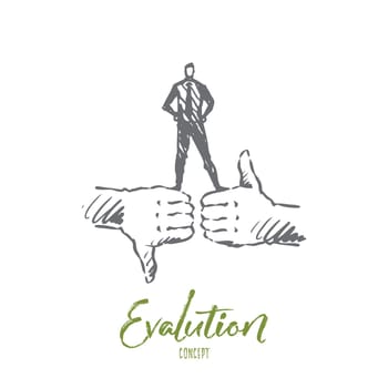 Evaluation, customer, feedback, quality concept. Hand drawn like and dislike symbols concept sketch. Isolated vector illustration.