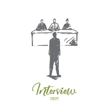 Interview, job, work, meeting, office concept. Hand drawn employee on job interview concept sketch. Isolated vector illustration.