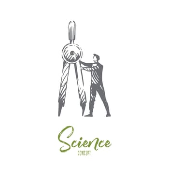 Science, education, graphic, technology, math concept. Hand drawn scientist and divider concept sketch. Isolated vector illustration.