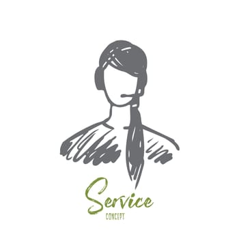 Service, customer, operator, support, help concept. Hand drawn female support manager concept sketch. Isolated vector illustration.