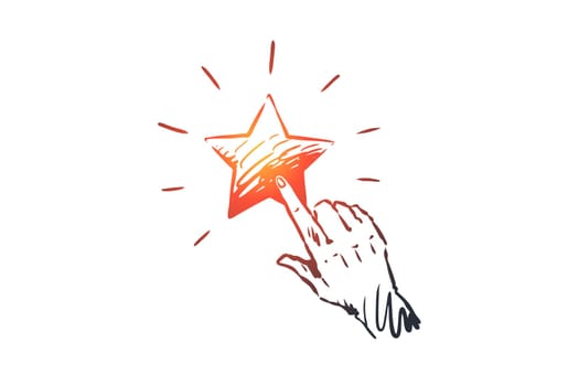 Feedback, star, service, quality, mark concept. Hand drawn finger push on star concept sketch. Isolated vector illustration.