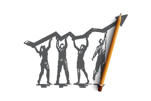 Analysis, graph, line, search, growth concept. Hand drawn team make analysis research concept sketch. Isolated vector illustration.