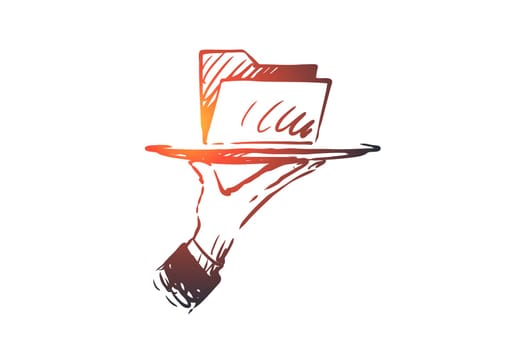 Data, digital, information, technology, analysis concept. Hand drawn data folder on a dish concept sketch. Isolated vector illustration.
