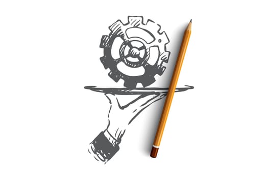 Service, gear, tech, fix, repair concept. Hand drawn gear as symbol of technology service concept sketch. Isolated vector illustration.