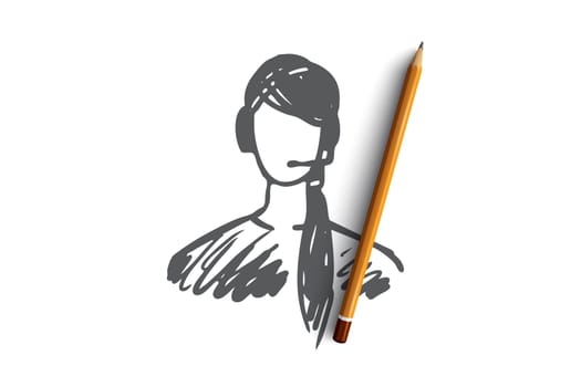 Service, customer, operator, support, help concept. Hand drawn female support manager concept sketch. Isolated vector illustration.