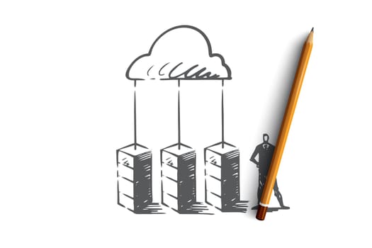 Server, cloud, system, database, storage concept. Hand drawn storage center and manager concept sketch. Isolated vector illustration.