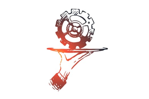 Service, gear, tech, fix, repair concept. Hand drawn gear as symbol of technology service concept sketch. Isolated vector illustration.