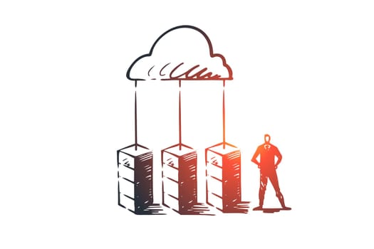 Server, cloud, system, database, storage concept. Hand drawn storage center and manager concept sketch. Isolated vector illustration.