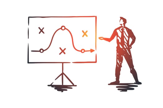 Plan, strategy, marketing, project, tactic concept. Hand drawn businessman and strategy plan concept sketch. Isolated vector illustration.