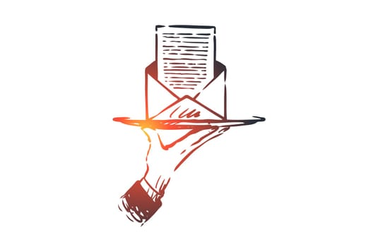 Subscribe, newsletter, mail, internet, communication concept. Hand drawn letter envelope concept sketch. Isolated vector illustration.