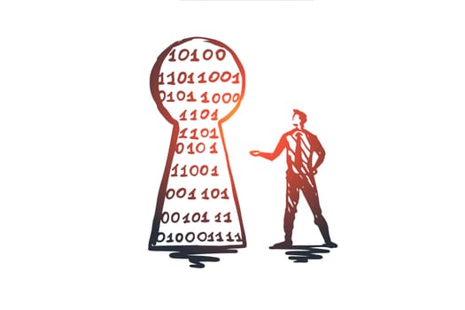 Security, protection, secure, network, safety concept. Hand drawn person and keyhole concept sketch. Isolated vector illustration.