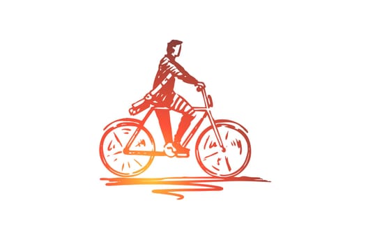 Cyclist, bike, bicycle, person, action concept. Hand drawn person cycling outdoor concept sketch. Isolated vector illustration.