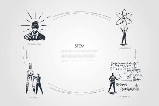 STEM, technology, engineering, mathematics, science vector set